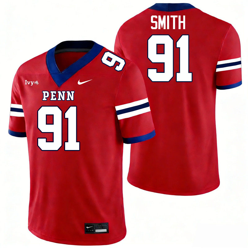 Pennsylvania Quakers #91 Sam Smith College Football Jerseys,Uniforms Stitched-Red